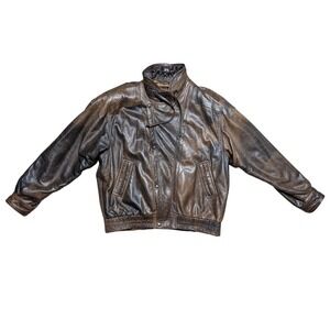 Vintage Lapel Men's XXL Brown Leather Bombe Style Jacket